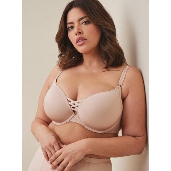 Torrid XO Plunge Push-Up Bra Nude 360 Back Smoothing Underwire Criss Cross 40DD - Picture 1 of 6